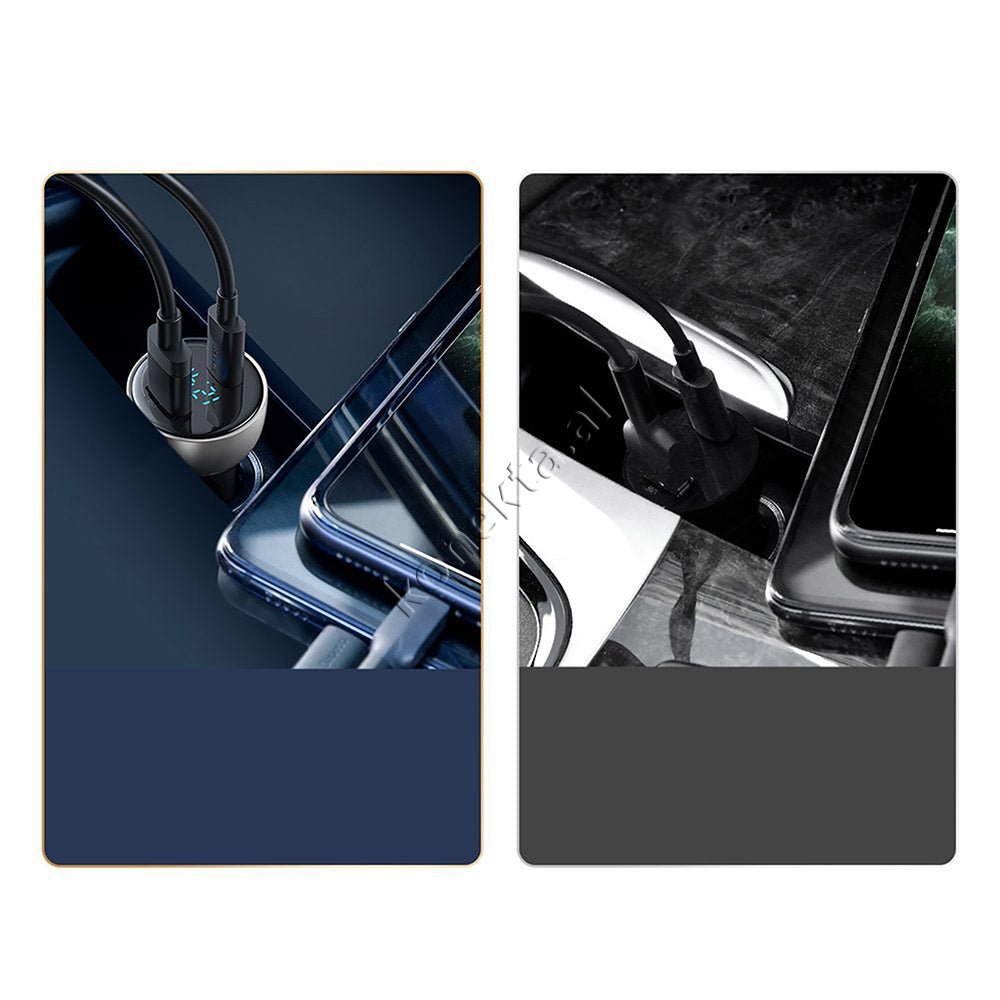 Baseus Digital Display Car Charger, 65W, 2 USB Ports, Type-C, Black/Grey - Thumbnail 11