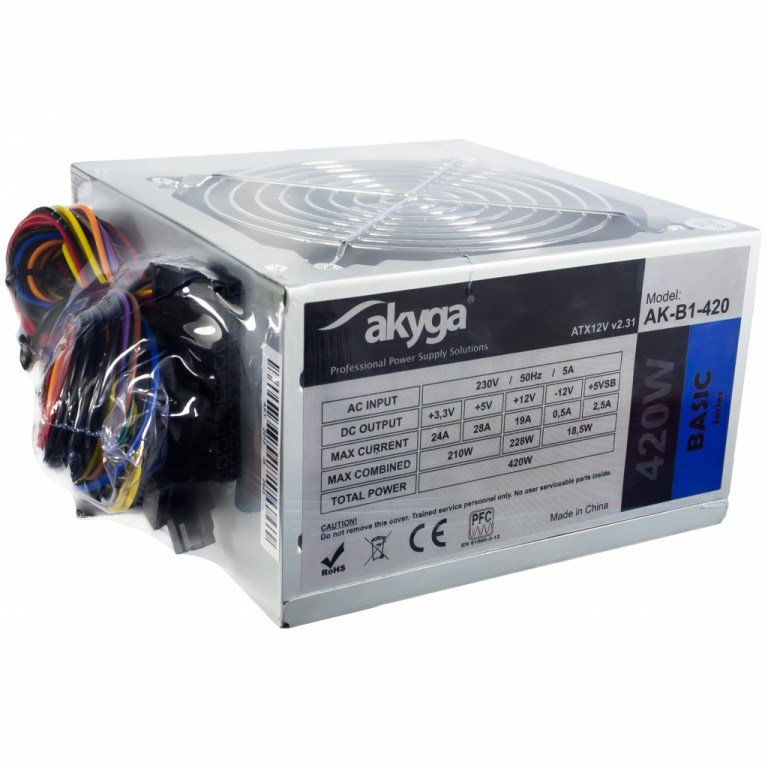 Akyga AK-B1-420 Power Supply, 420W, ATX 12V 2.0, 12 cm, Grey - Thumbnail 4