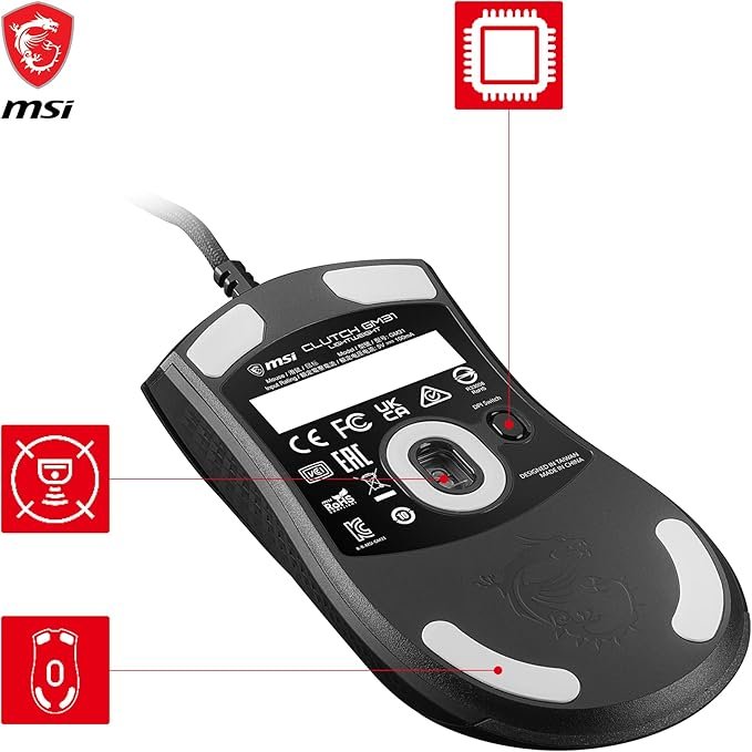 MSI Clutch GM31 Mouse, Black, Lightweight, Optical, 6 Buttons - Thumbnail 4