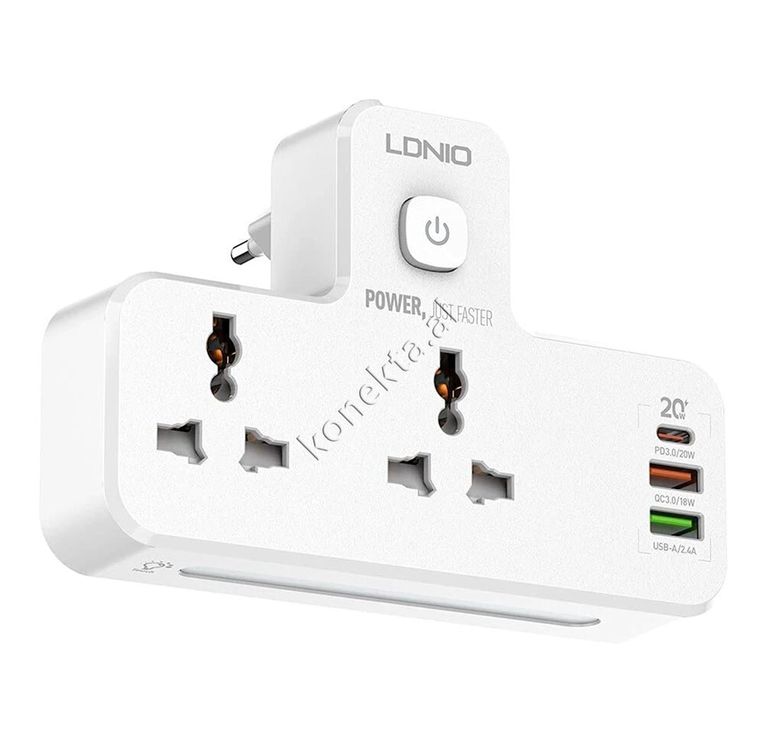 LDNIO Multiprize 2 Vendeshe Me 3 Porta Karikimi Te Shpejte dhe Dritë Nate LED - Image 1