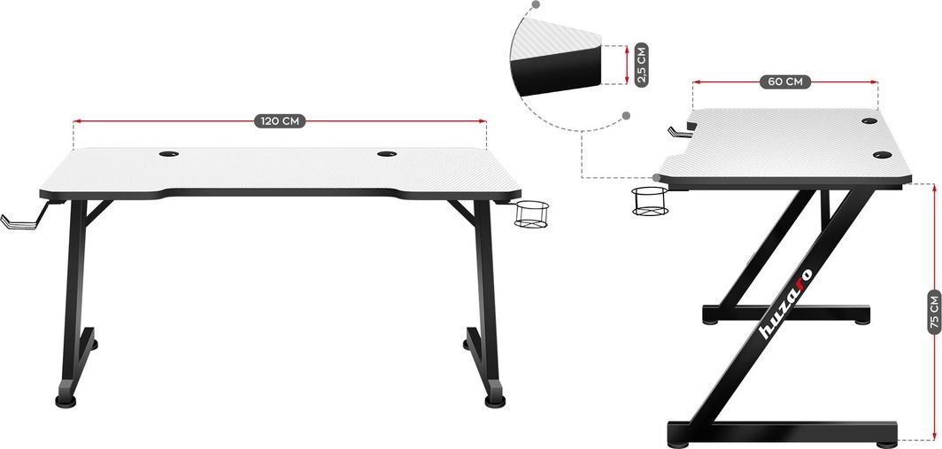 Huzaro Hero 2.5 Computer Desk, 120 x 60 cm, White - Thumbnail 10