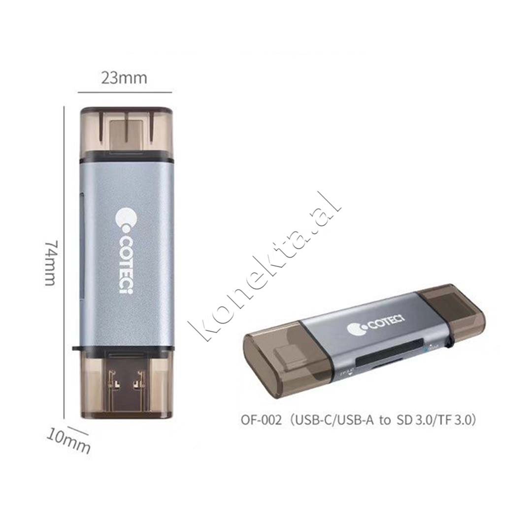 Coteci Adaptor Me Portë USB-A Dhe USB-C Për Kartë TF3.0 Dhe SD3.0 - Thumbnail 3