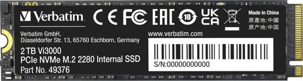 Verbatim Vi3000 SSD, 2TB, M.2 2280 PCI-E x4 Gen4 NVMe - Image 1