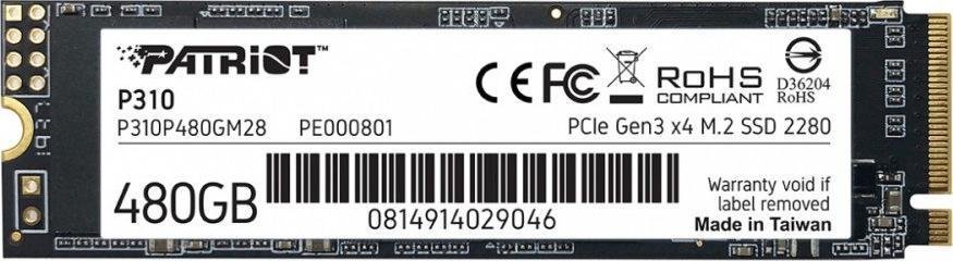 Patriot P310 SSD, 480GB, M.2 2280 PCI-E x4 Gen3 NVMe - Image 1