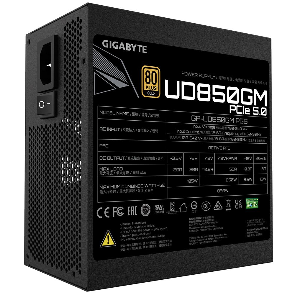 Gigabyte GP-UD850GM PG5 Power Supply, 20+4 pin ATX, 850 W, Black - Thumbnail 5