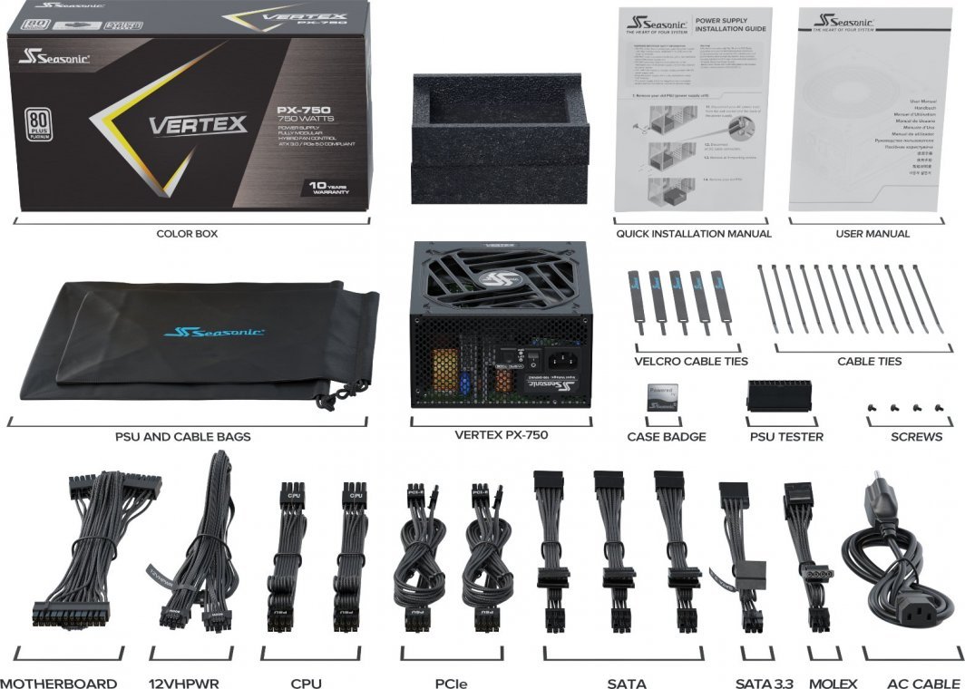 SeaSonic VERTEX PX-750 Power Supply, 750W, ATX 3.0, PCIe 5.0 - Thumbnail 7