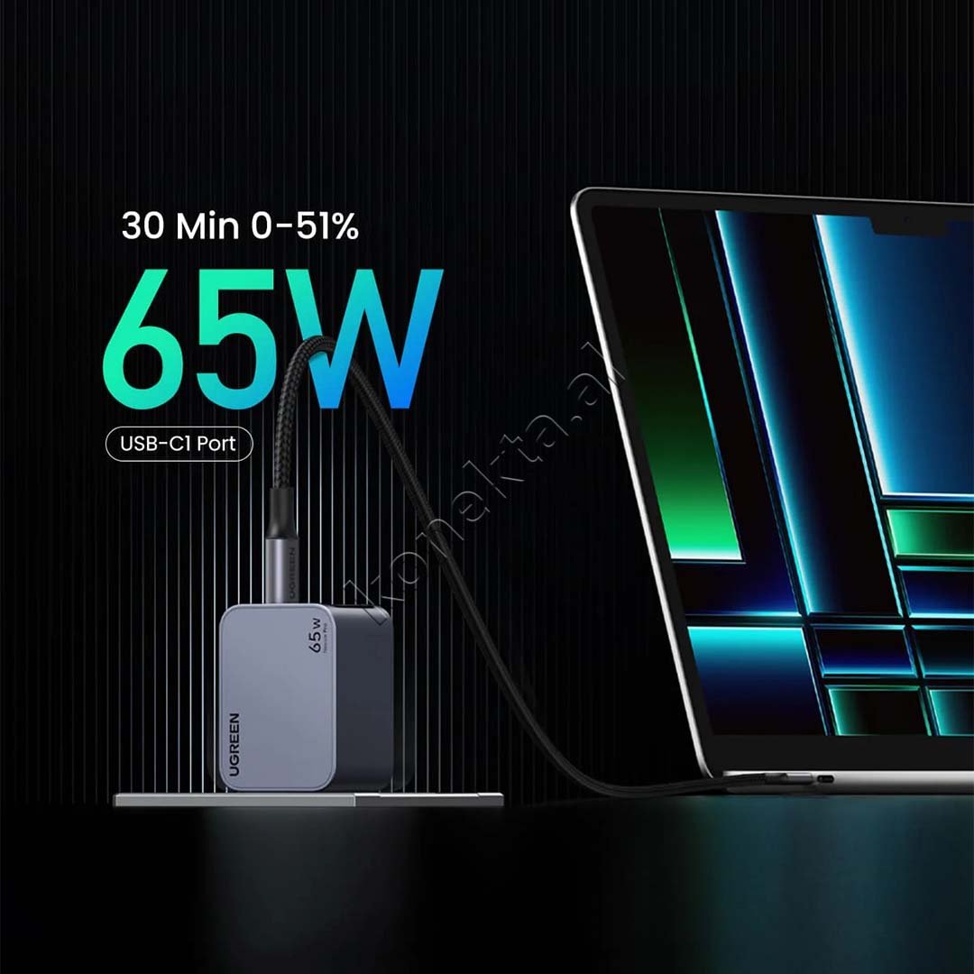 UGreen Nexode Pro 65W Charger, Grey, USB-A & 2xUSB-C Ports - Thumbnail 3