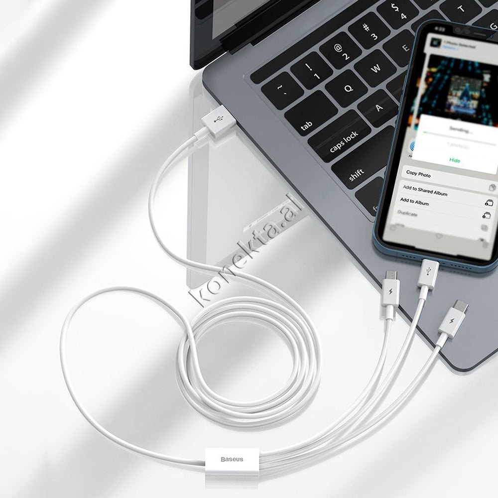 Baseus Kabell USB 3 Ne 1 Lightning, Micro & Type-C, 1.5m, E Bardhe - Thumbnail 14