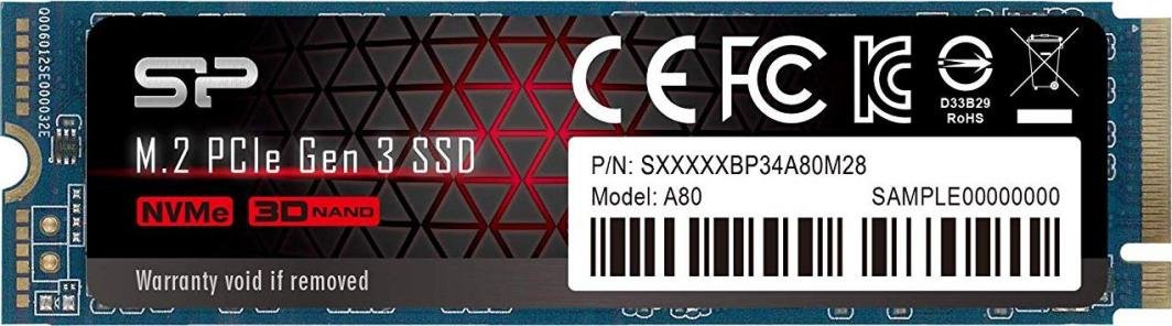 Silicon Power P34A80 SSD, 512GB, M.2 2280 PCI-E x4 Gen3 NVMe - Image 1