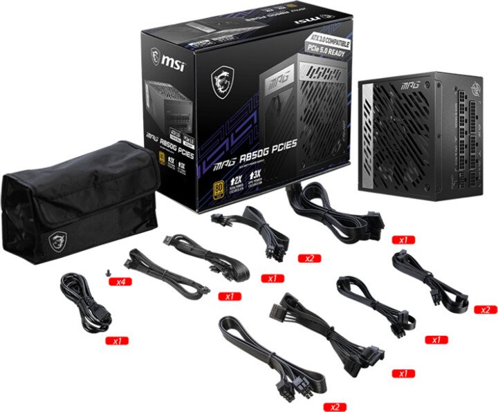 MSI MPG A850G PCIE5 Power Supply, 850W - Thumbnail 5