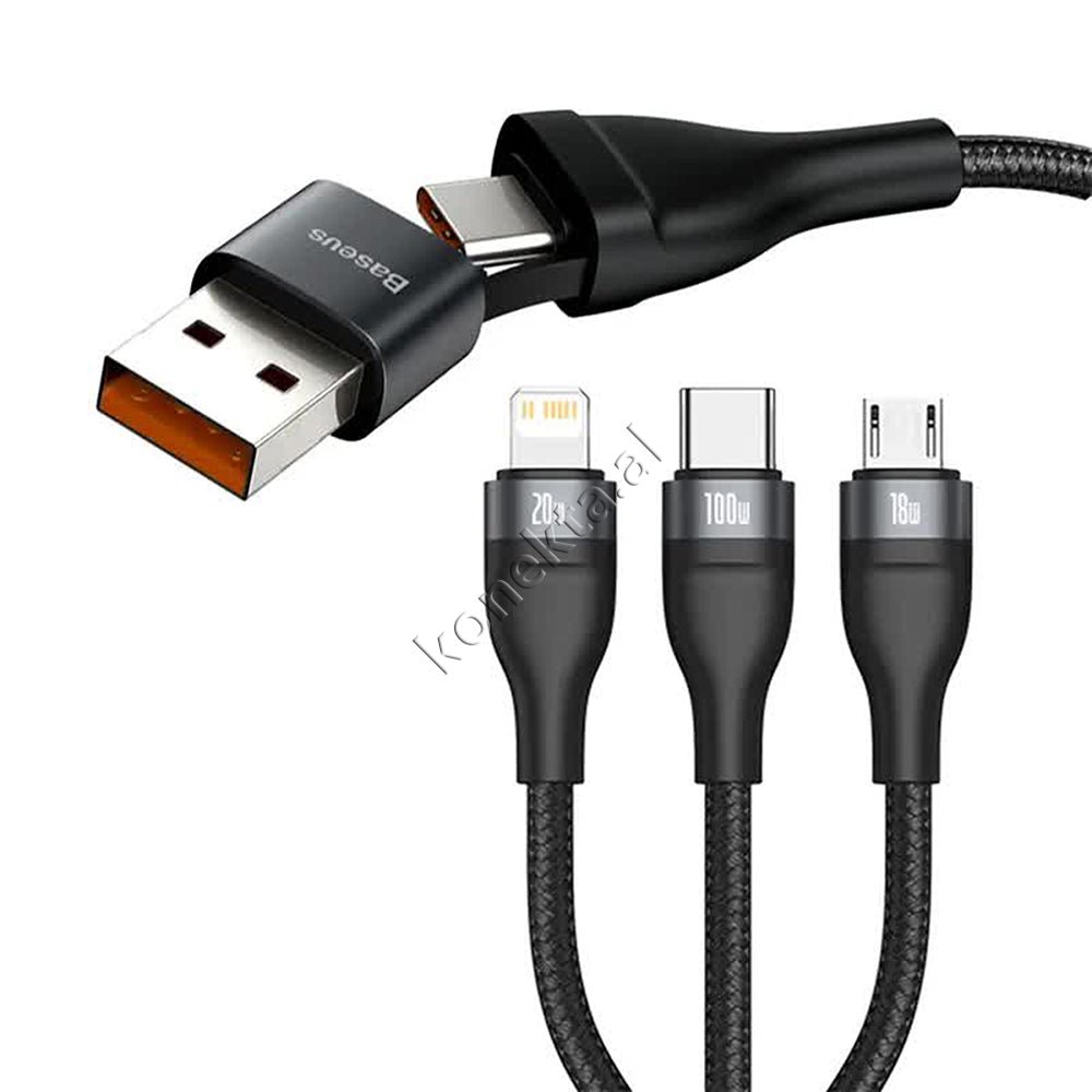 Baseus USB Cable 2 in 3, 100W, USB - Type-C to Lightning, Micro, Type-C, 1.2m - Thumbnail 5