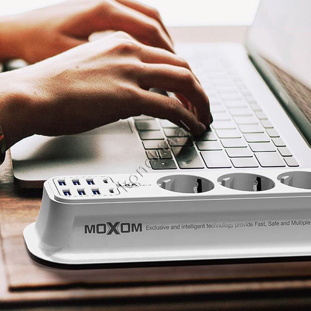 MOXOM Multiprize 4 Vendeshe Me 6 Porta USB Dhe 2 Type-C Me Njohje Inteligjente E Karikim Te Shpejte - Thumbnail 7