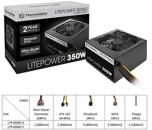 Thermaltake Litepower II Power Supply, Black, 350W - Thumbnail 2