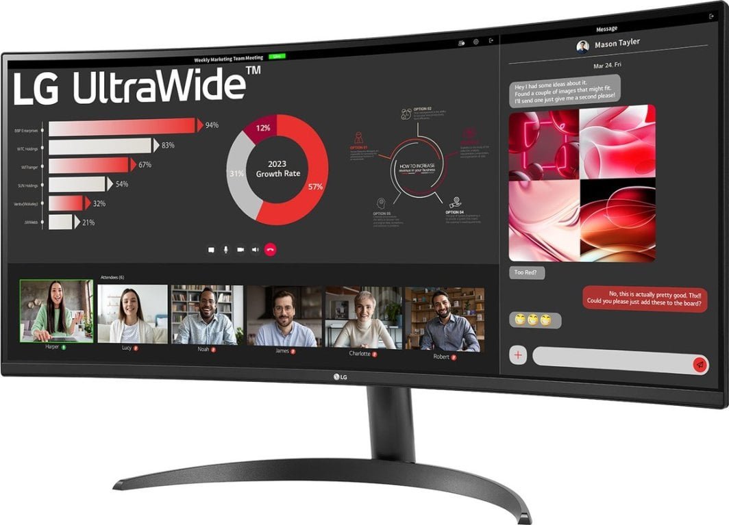 LG UltraWide Monitor, 34", 3440x1440 WQHD, Curved, Black - Thumbnail 2