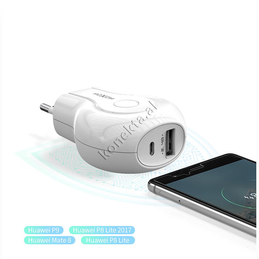 Moxom Adaptor Karikimi Me 2 Porta USB Dhe Type-C, E Bardhe - Thumbnail 5