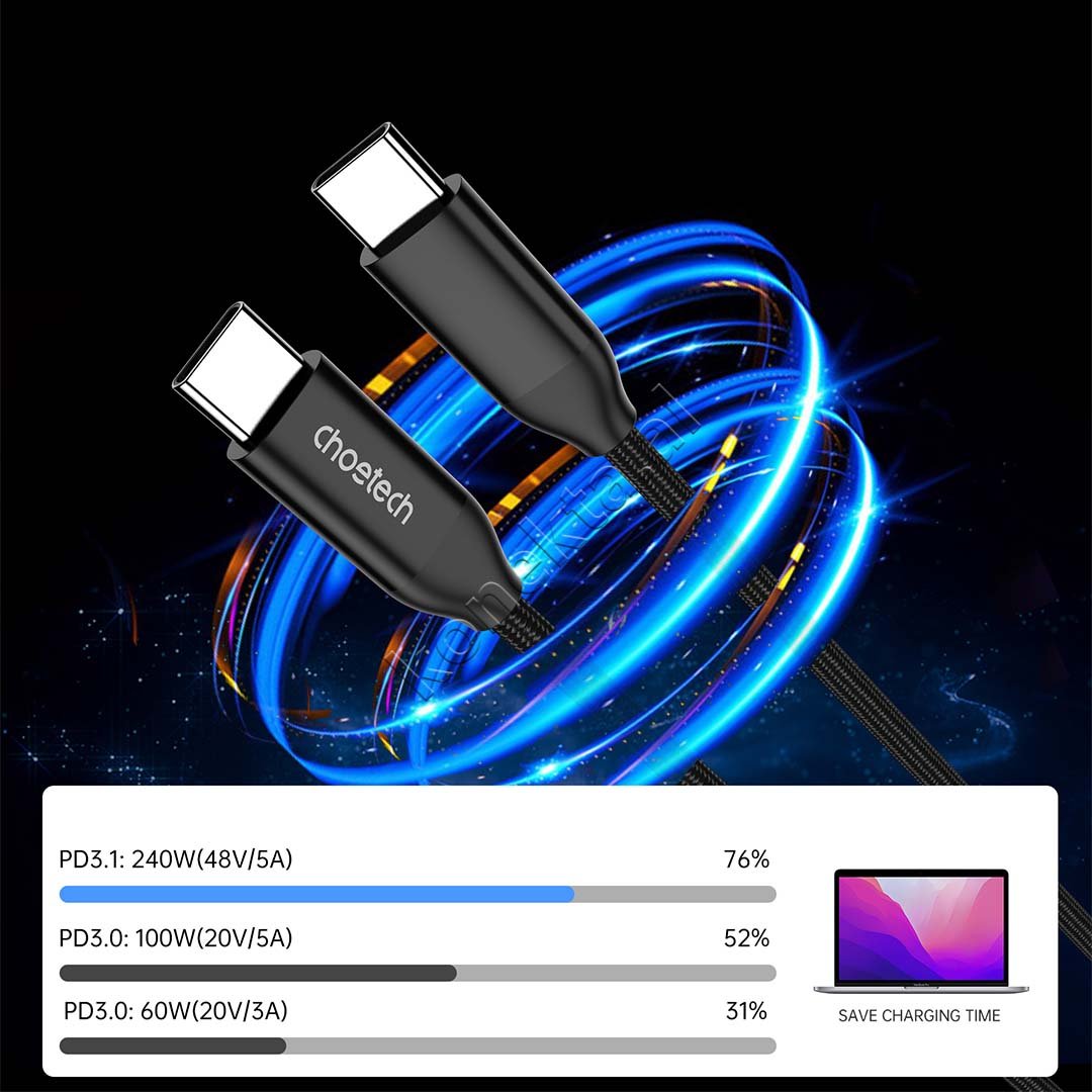Choetech Type-C Cable, 240W, 2m - Thumbnail 5