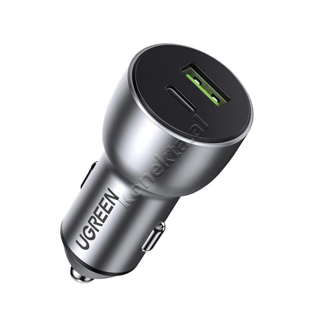 UGreen Car Charger, 36W, Black, USB-A & USB-C - Image 1