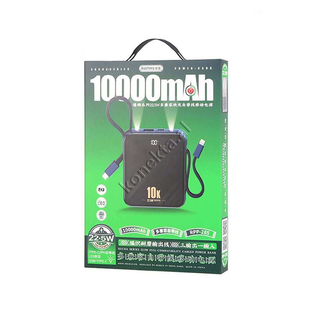Remax 10000mAh Power Bank, Blue, 2 Ports, 2 Cables (Lightning and Type-C) - Thumbnail 2