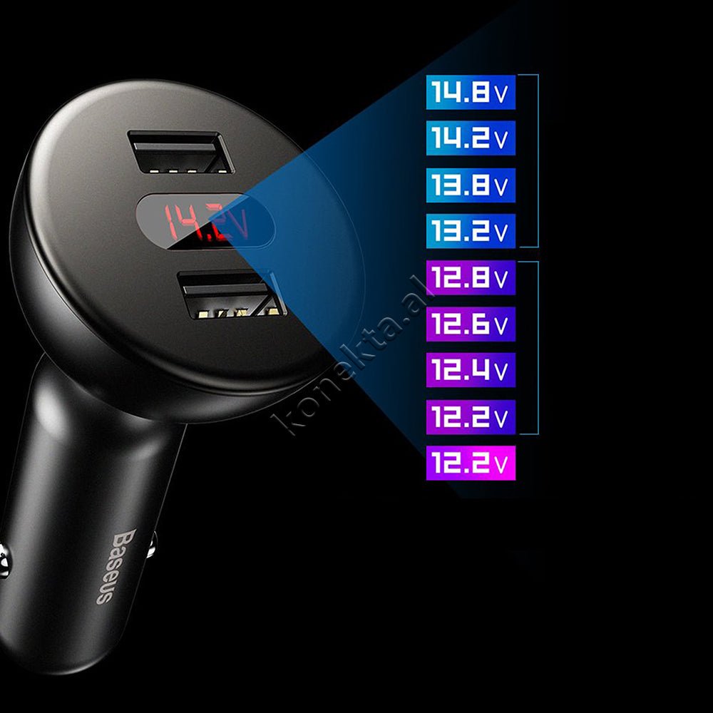 Baseus Car Charger Adapter, Black / Red, 360° Rotatable Head - Thumbnail 3