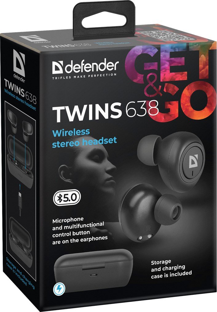 Defender Twins 638 Headset, Wireless, Black - Thumbnail 5