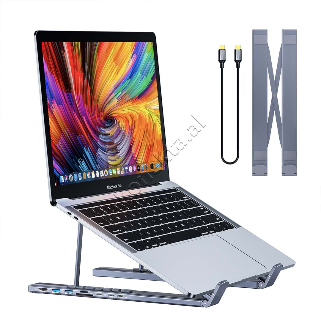 Choetech Laptop Holder with Integrated HUB Adapter, Silver - Thumbnail 2