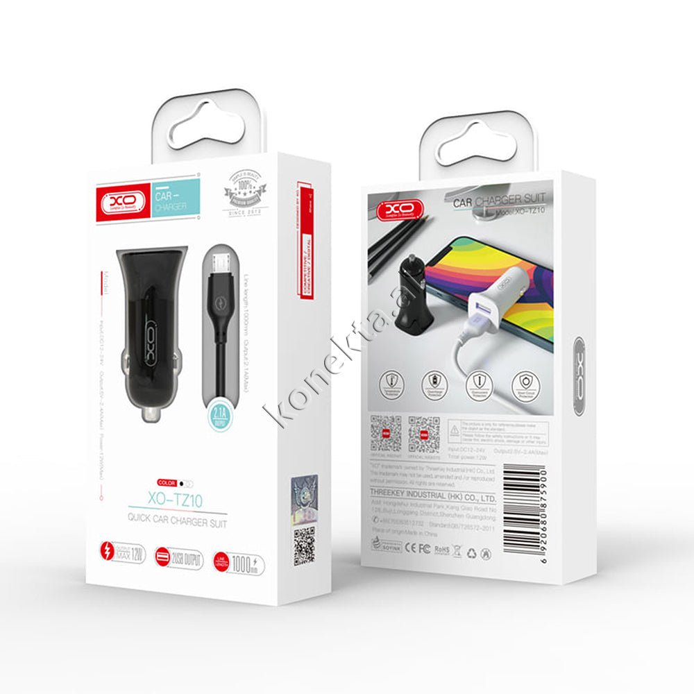 XO TZ10 Car Charger, Black, Dual Port 12W, Lightning / Type-C / Micro - Thumbnail 7