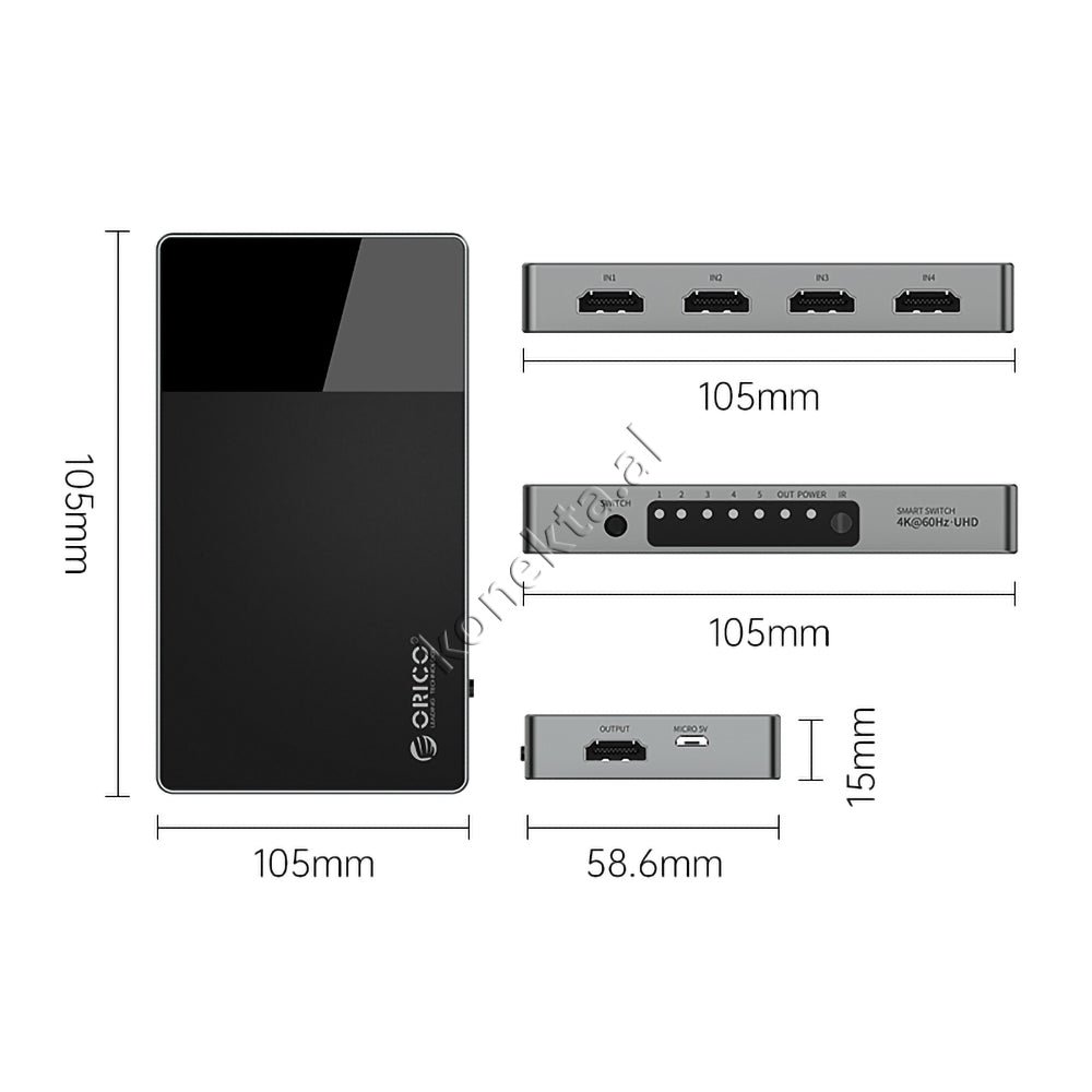 Orico HDMI Switch, 5 Porta, Grise - Thumbnail 12