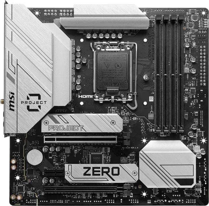 MSI B760M PROJECT ZERO Motherboard, White/Silver - Thumbnail 3