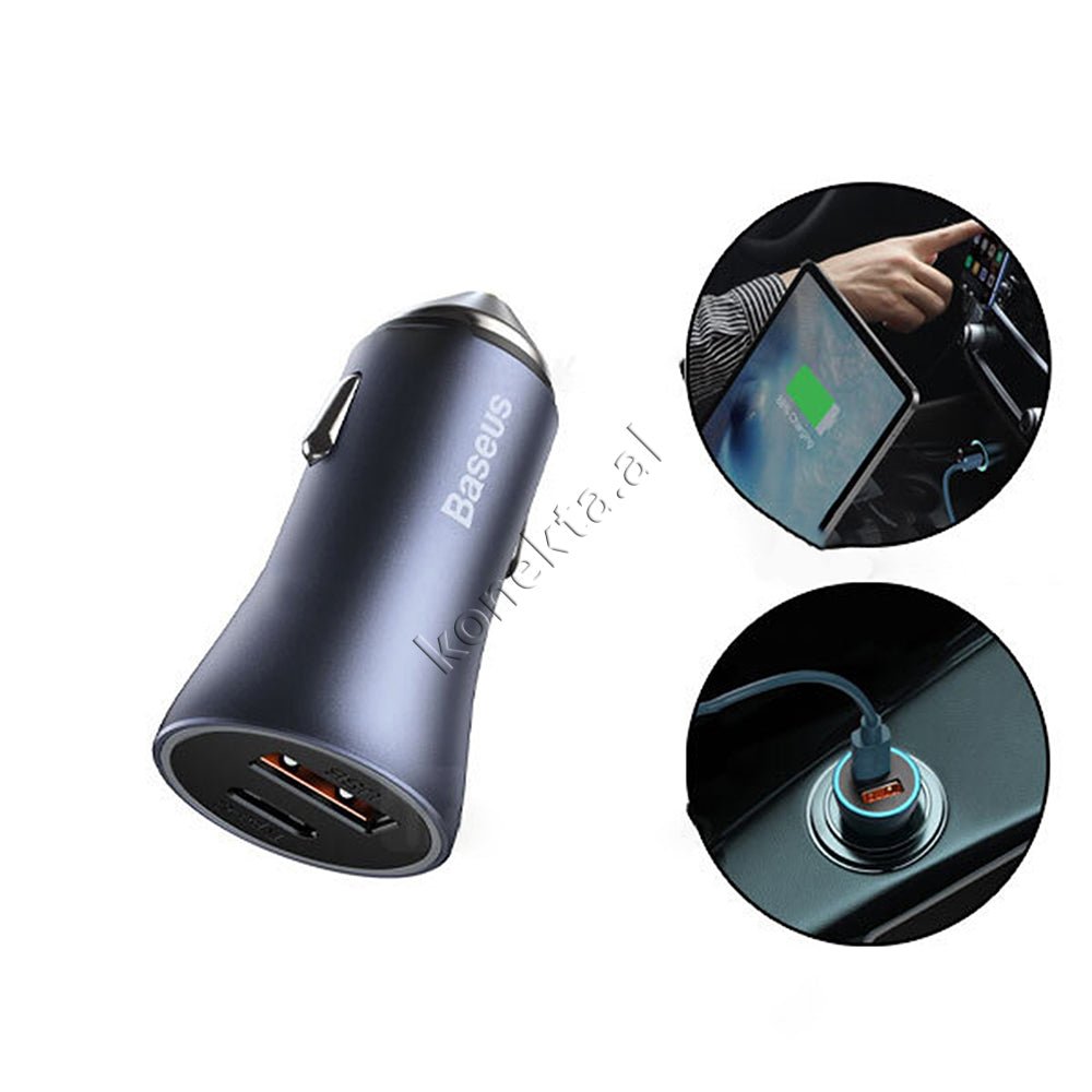 Baseus Adaptor Karikimi 40W per Makine Fast Charge me USB dhe Type-C, E Zeze - Thumbnail 4