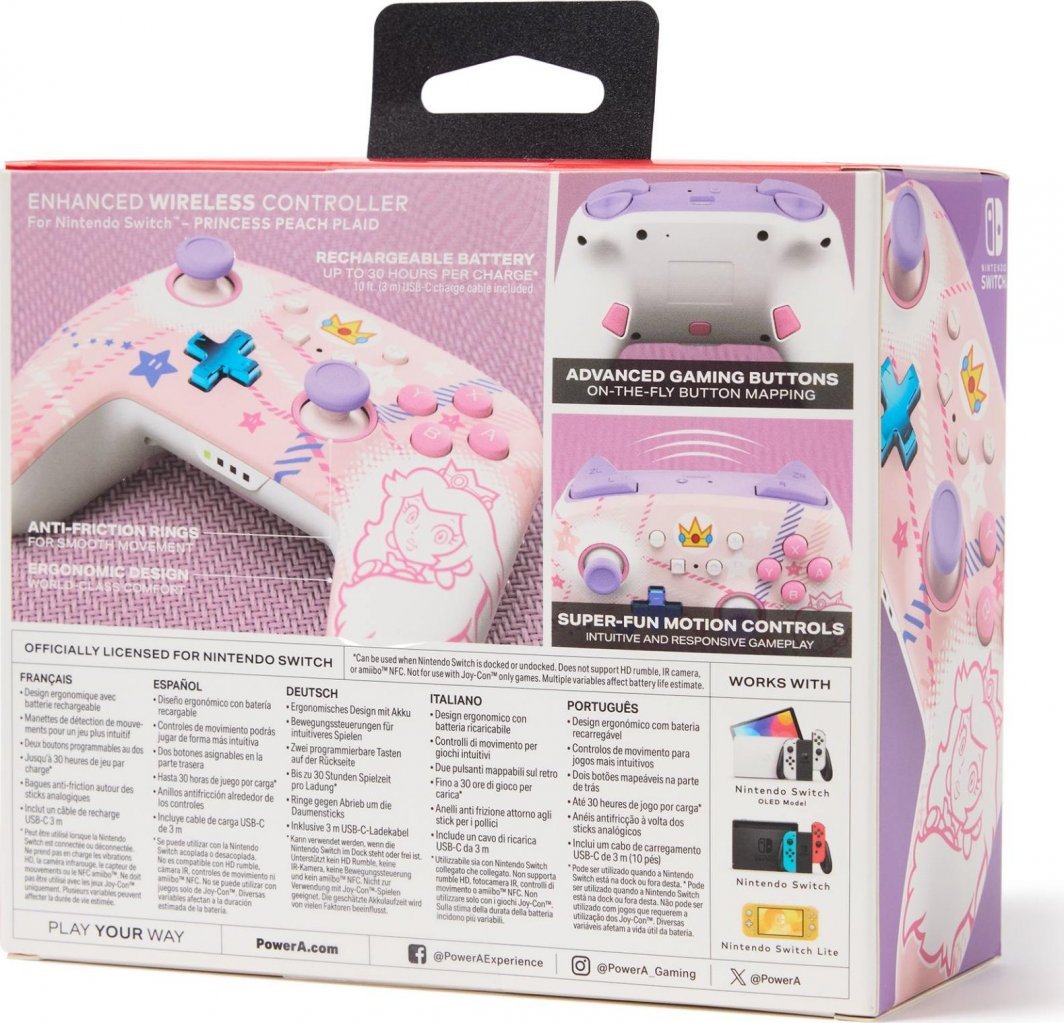 PowerA Enhanced Princess Peach Plaid Controller, Wireless, Multicolor - Thumbnail 12