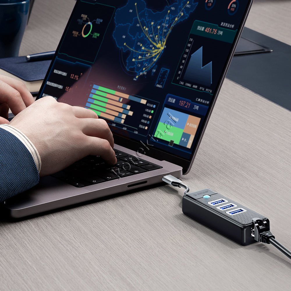 Orico USB Hub, 3 Porta USB3.0 dhe LAN, E zezë - Thumbnail 12