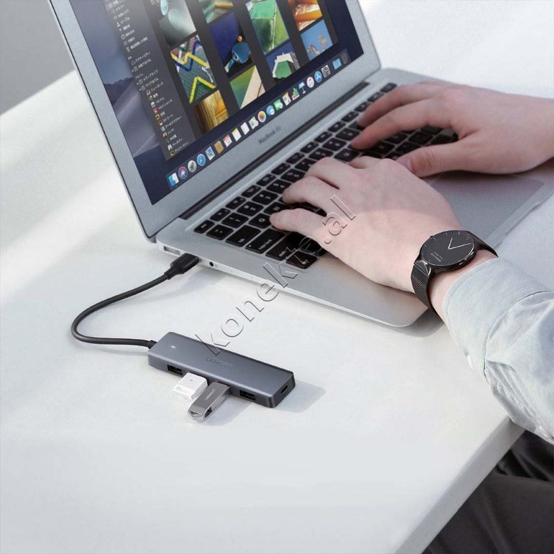 Ugreen USB Hub, 4 Porta USB 3.0, Kabëll Type-C, E argjendtë - Thumbnail 6
