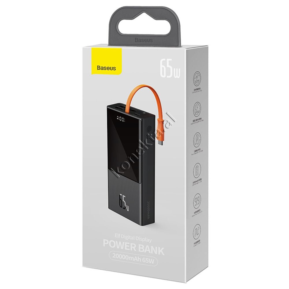 Baseus 65W 20000mAh Power Bank, Black, With 3 Ports and Type-C Cable - Thumbnail 2