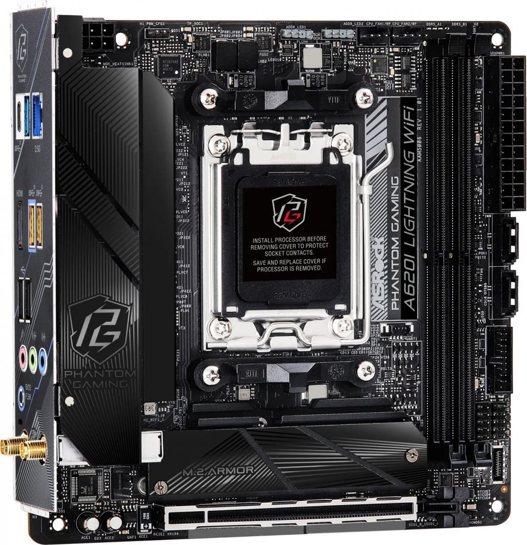 ASRock A620I LIGHTNING WIFI Motherboard, Black, Wi-Fi 6E, 2.5 Gb/s LAN, RGB - Thumbnail 5