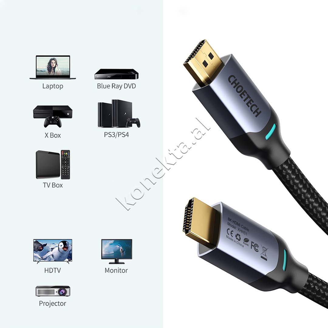 Choetech HDMI Cable, 8K, 2m, Black - Thumbnail 3