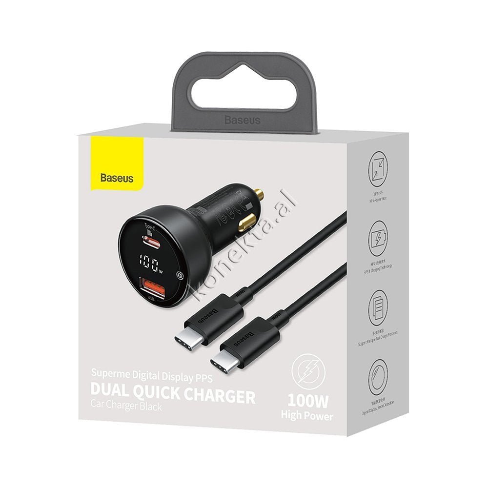 Baseus Car Charger 100W with Type-C to Type-C Cable - Thumbnail 2