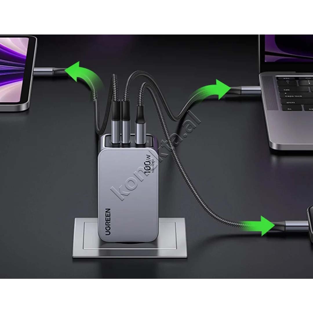 UGreen Nexode Pro 100W Charger, Gray, USB-A & 2xUSB-C - Thumbnail 3