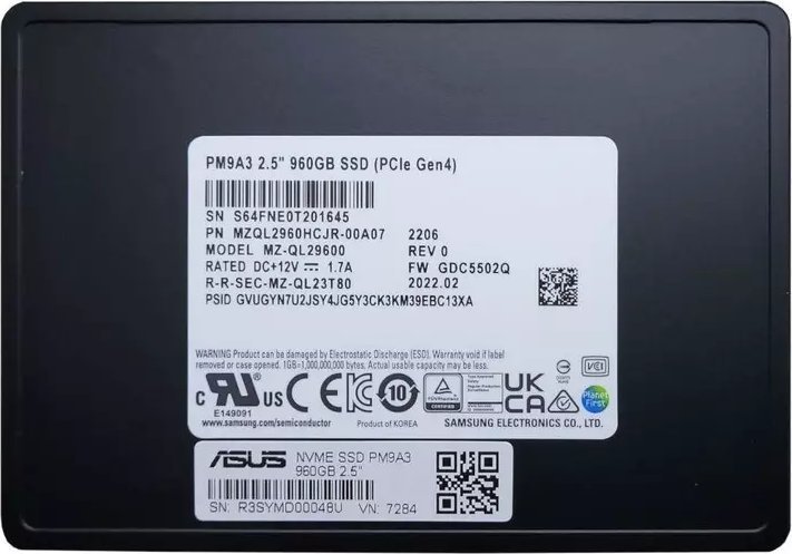 Asus PM9A3 SSD, 960GB, 2.5", Black - Image 1