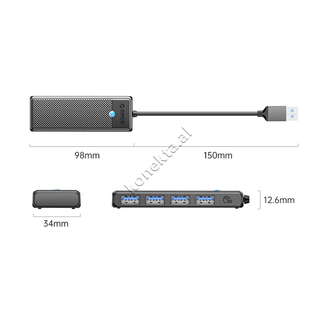 Orico USB Hub, 4 Porta USB 3.0, E zezë - Thumbnail 4