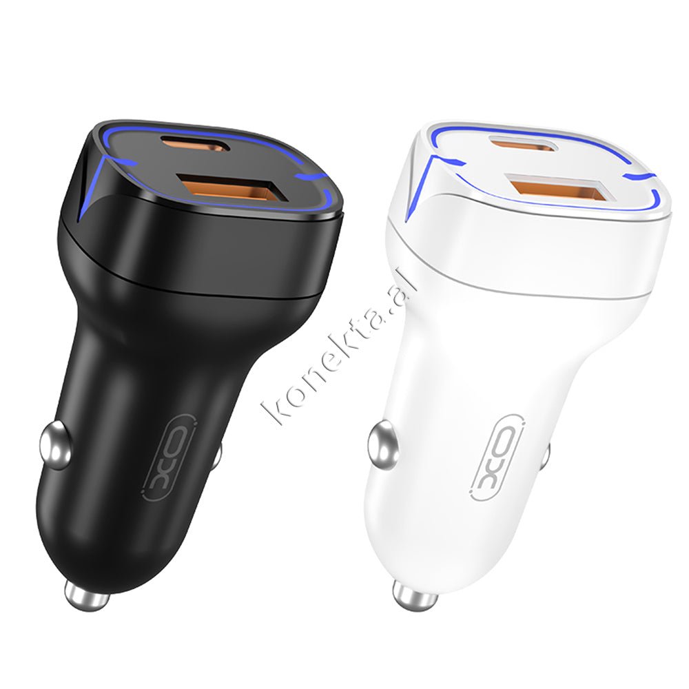 XO 20W Car Charger, Black / White, USB & Type-C Ports - Thumbnail 6