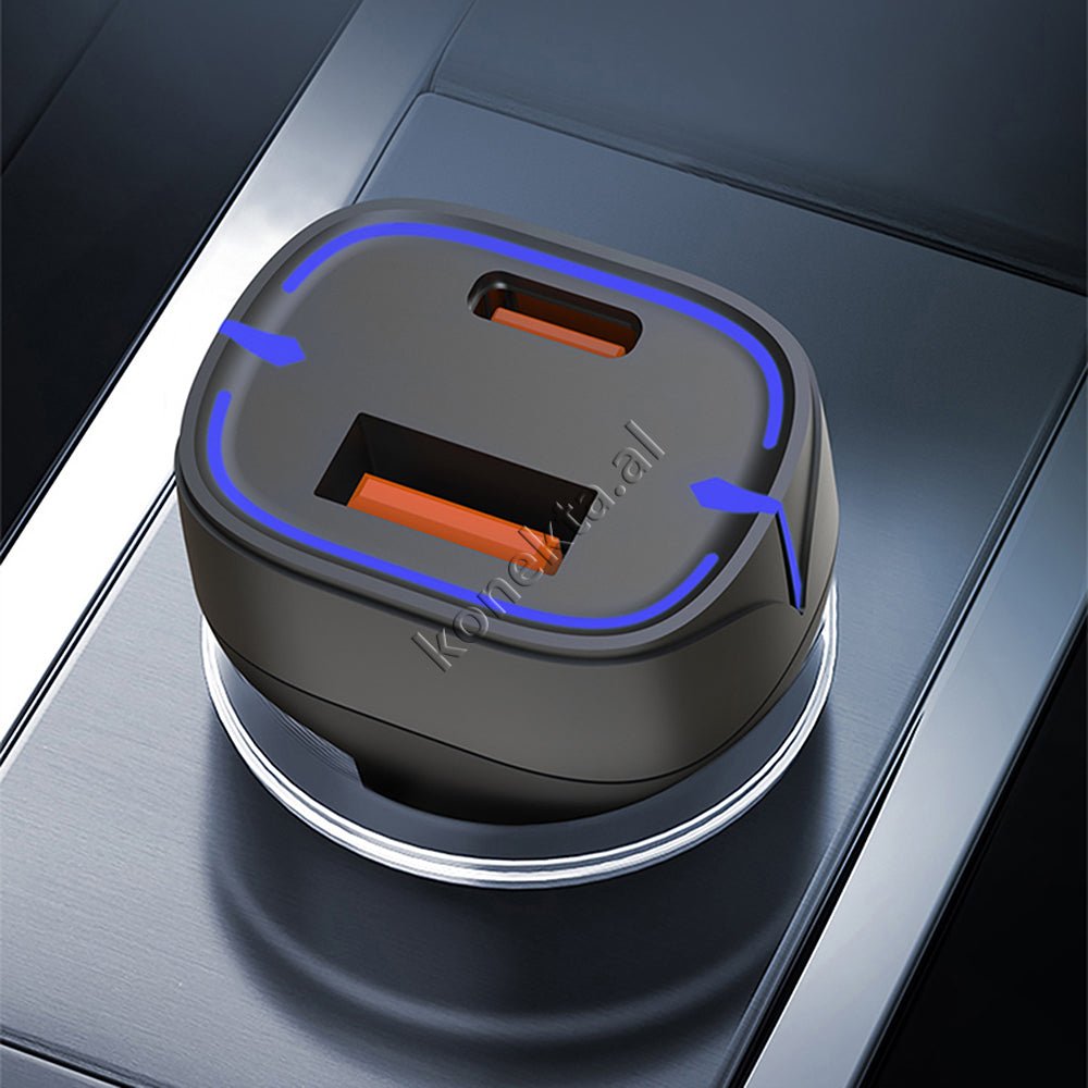 XO 20W Car Charger, Black / White, USB & Type-C Ports - Thumbnail 4