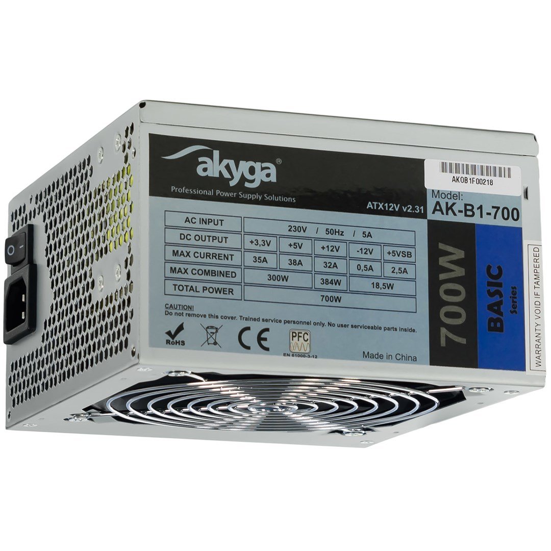 Akyga AK-B1-700 Power Supply, 20+4 pin ATX, 700 W, Grey - Image 1