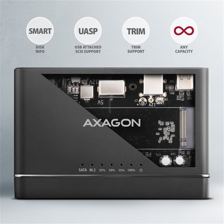 Axagon ADSA-CC Docking Station USB-C 10Gbps - NVMe M.2 SSD & SATA 2.5"/3.5" - Thumbnail 7