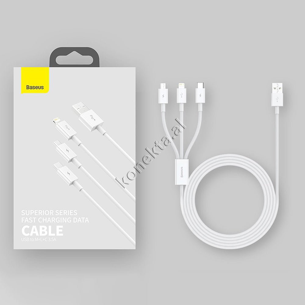 Baseus USB 3 Ne 1 Cable Lightning, Micro & Type-C, White, 1.5m - Thumbnail 16