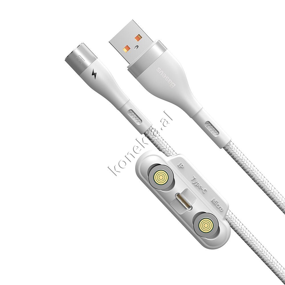 Baseus 3 in 1 Magnetic USB Cable, Lightning, Micro USB & Type-C, Black/White, 1m - Thumbnail 23