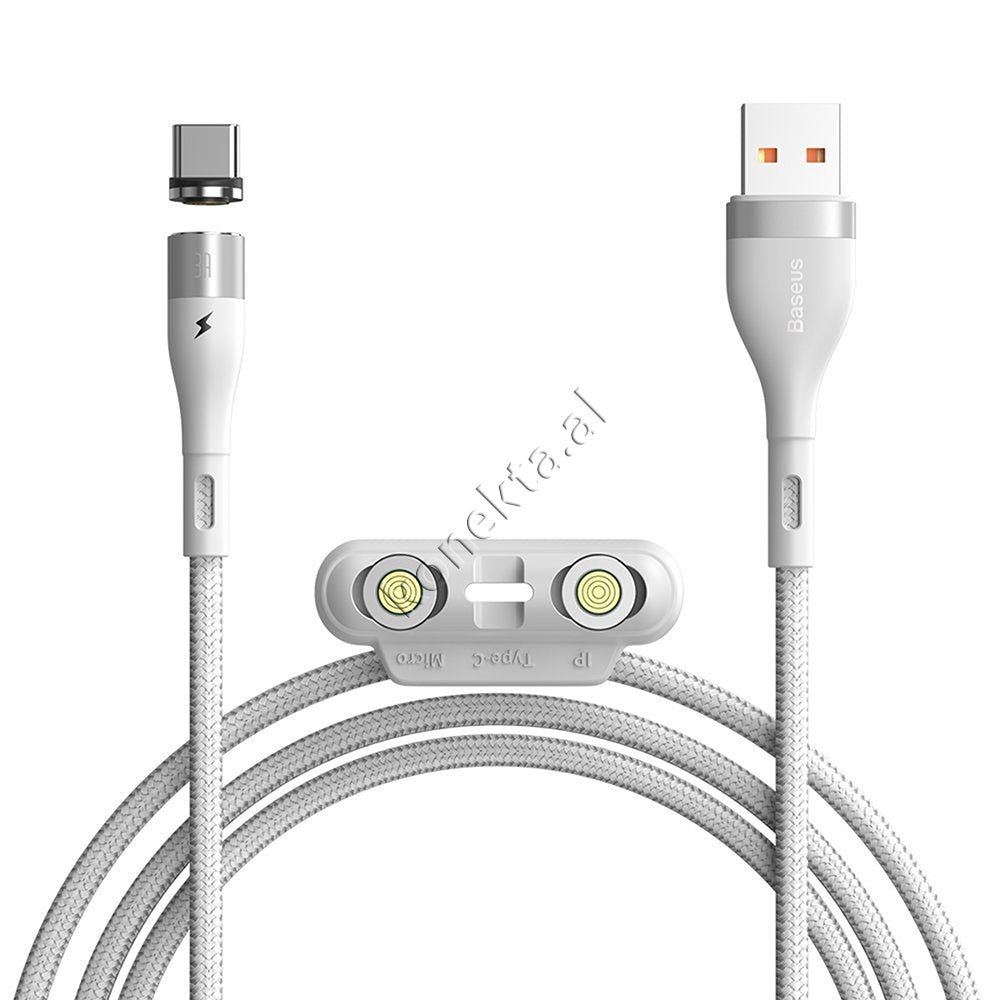 Baseus 3 in 1 Magnetic USB Cable, Lightning, Micro USB & Type-C, Black/White, 1m - Thumbnail 21