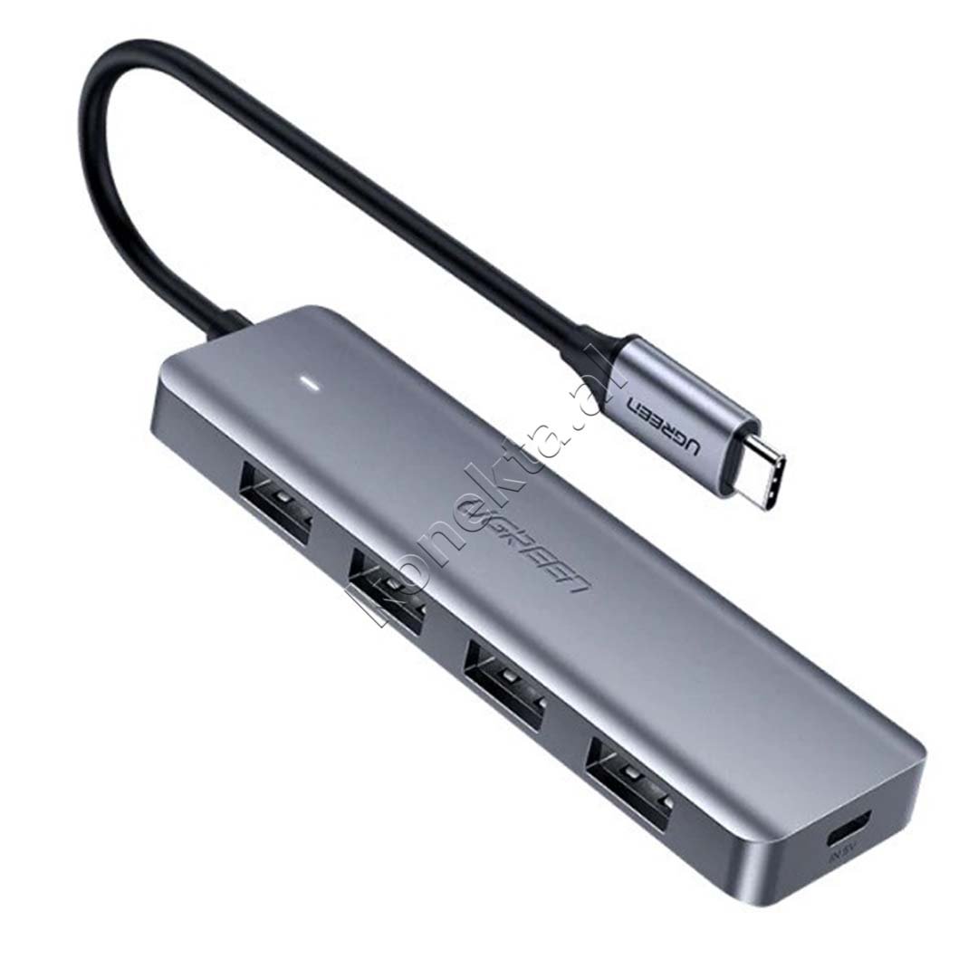 Ugreen USB Hub, 4 Porta USB 3.0, Kabëll Type-C, E argjendtë - Image 1