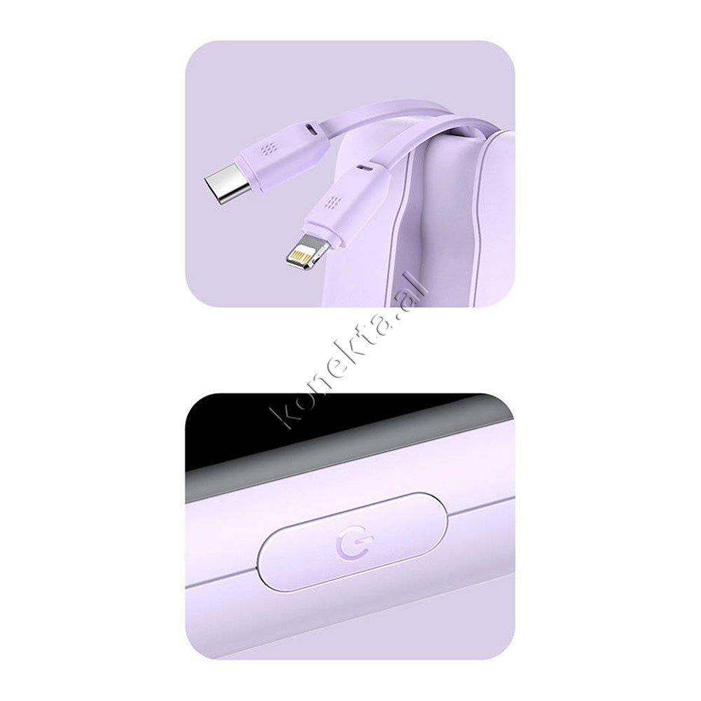 Baseus 22.5W 10000mAh External Battery, Purple, With 1 Port and Lightning & Type-C Cable - Thumbnail 7