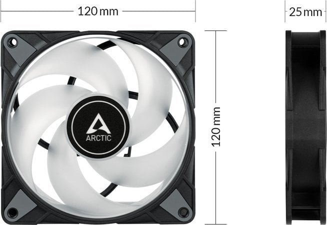 Arctic P12 PWM PST Fan, RGB, 0dB, 3 Pieces, 120mm, 0-2000 RPM, Black - Thumbnail 5