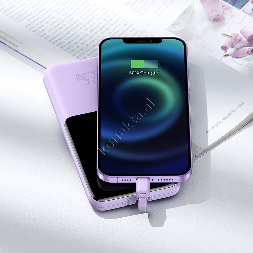 Baseus 22.5W 10000mAh External Battery, Purple, With 1 Port and Lightning & Type-C Cable - Thumbnail 9